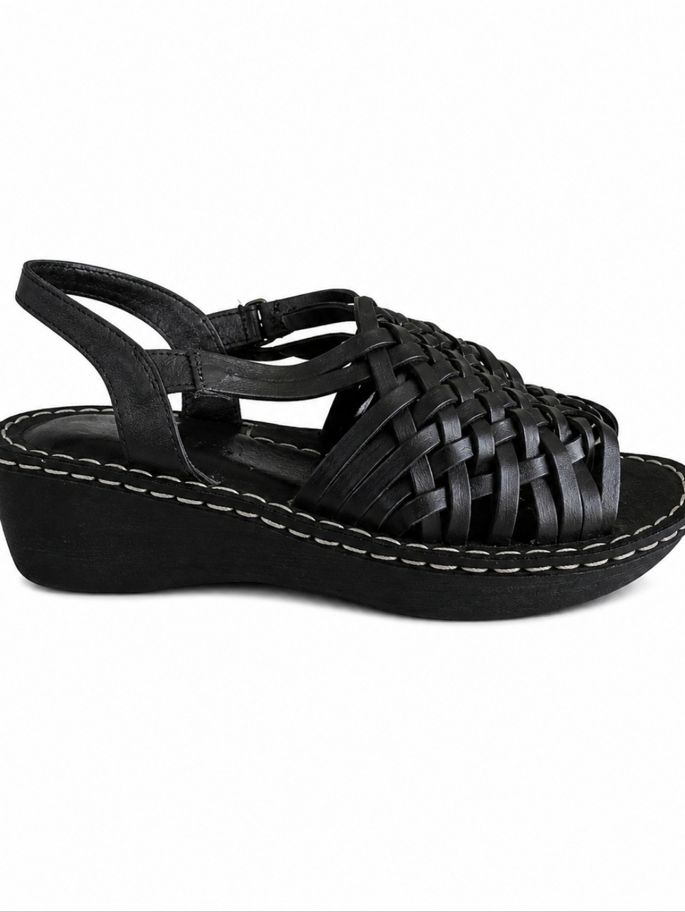 Aerosoles Black Woven Leather Wedge Sandals Size 6M Chic Comfort Classic - Picture 1 of 11